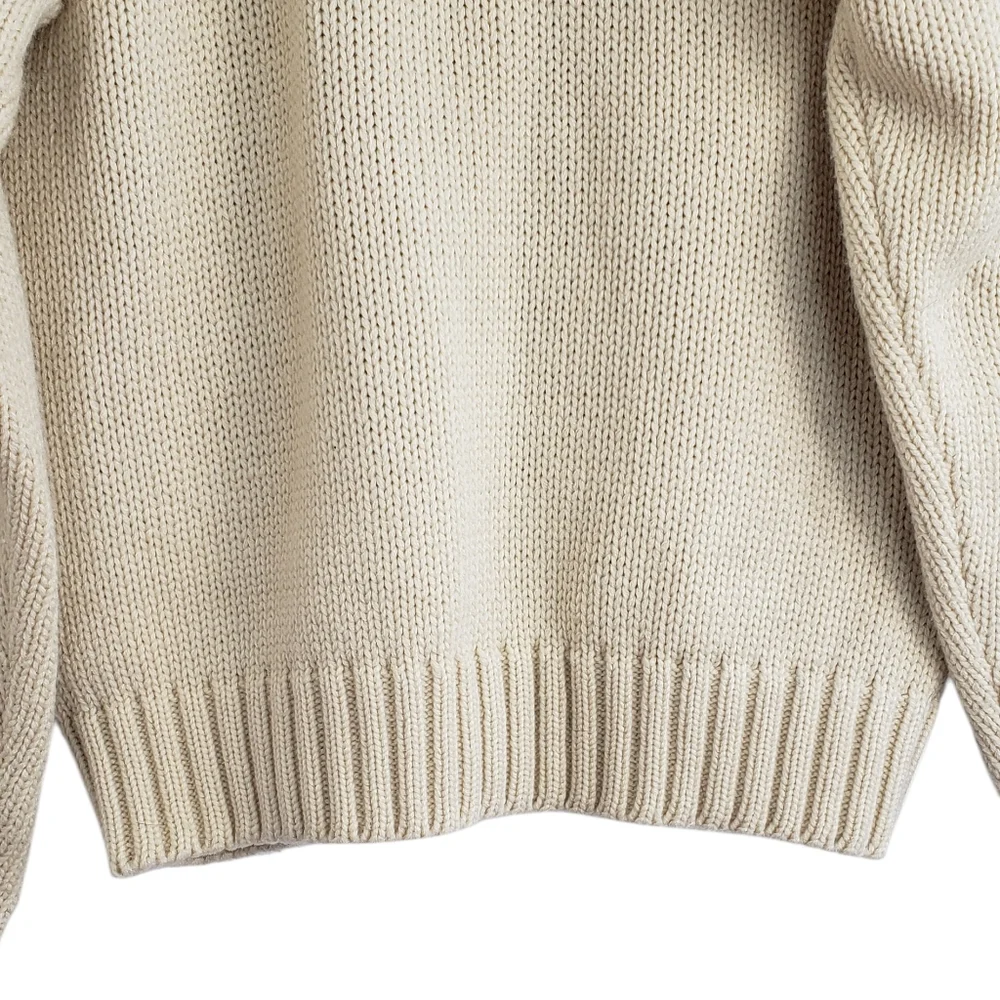 Oakton Limited 90s Chunky Cable Knit Cable Cardigan Sweater Beige Sz M Grandpa